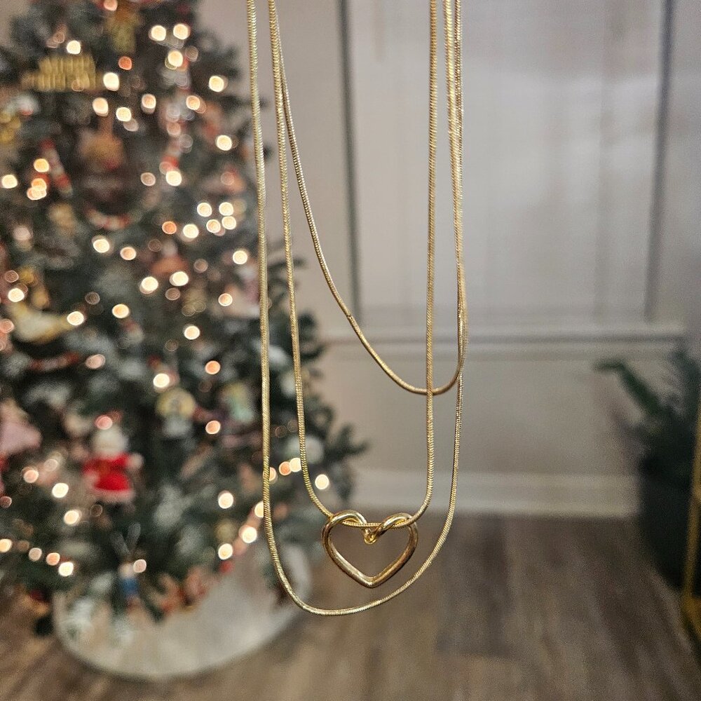 Superfine Triple Necklace with Heart Pendant